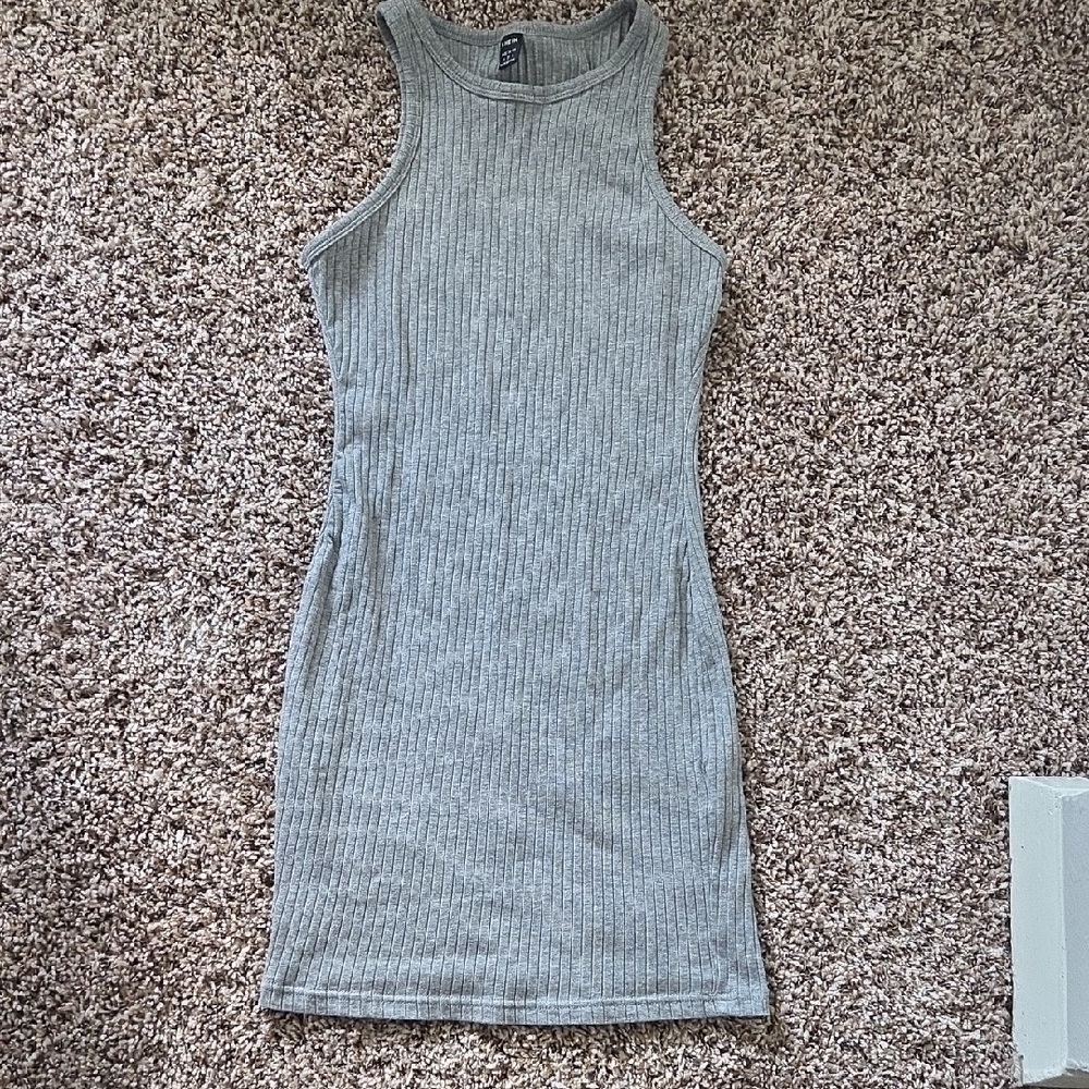 Gray Ribbed Bodycon Mini Dress